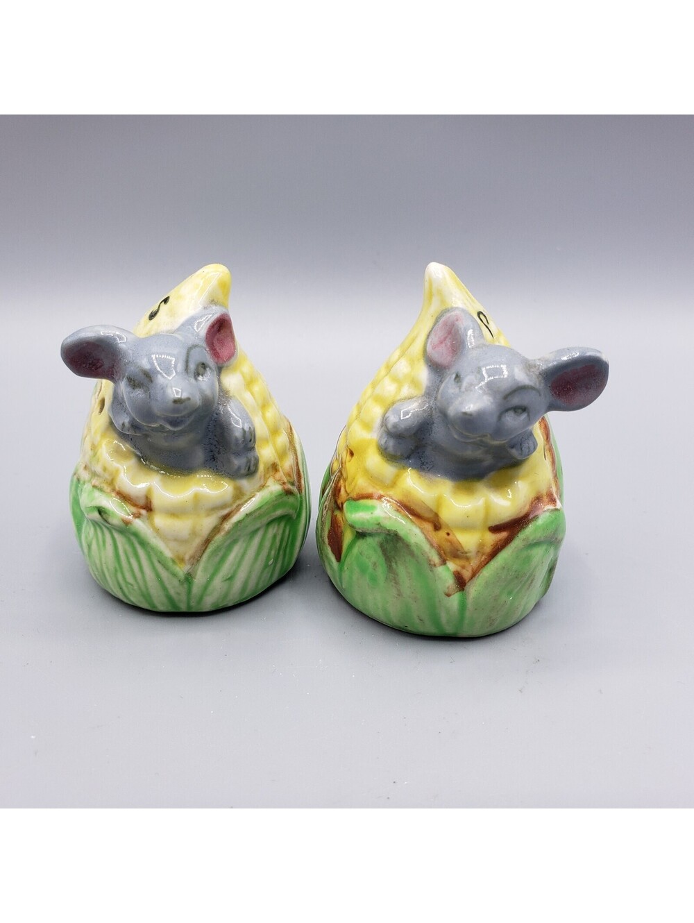 Vintage Japan Mouse In Corn Cob Salt and Pepper Shakers Ceramic Mice Garden